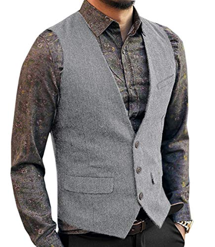 Neil Melody Herren Wolle Herringbone Tweed Lässig Weste Business Anzug Weste Slim-Fit(3X-Large,Silber) von Neil Melody