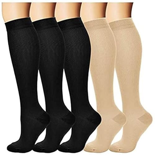 Kompressionsstrümpfe Damen und Herren, Kompressionssocken Stützstrümpfe Compression Socks Laufstrümpfe Kompression für Sport,Laufen,Reisen,Radsport,Flug, medi, krankenschwester, 5 Paar von Nein