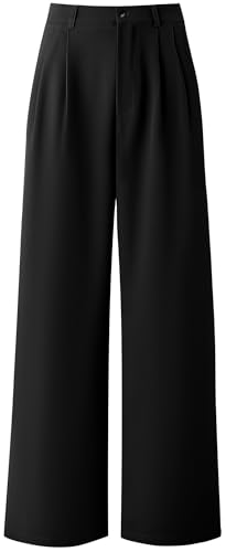 NEINEIWU Female Hose mit weitem Beinschnitt Weit geschnittene Hose high waist hose damen Weite Hosen Damen-Lässig Locker Gerade Beinform Hohe Taille Stoffhose mit Tasche marlene hosen damen,Schwarz,XL von Neineiwu
