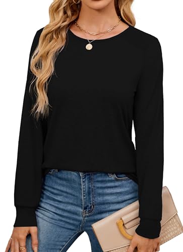 Neineiwu Damen Casual Langarm Tops Geraffte Schultern Einfarbig Strick T Shirts Blusen,L von Neineiwu