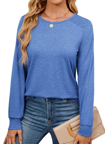 Neineiwu Damen Casual Langarm Tops Geraffte Schultern Einfarbig Strick T Shirts Blusen,XL von Neineiwu