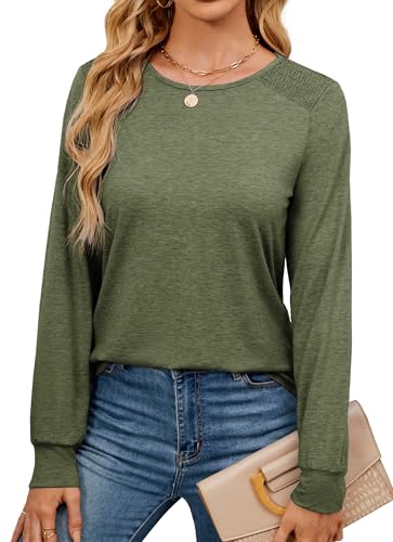 Neineiwu Damen Casual Langarm Tops Geraffte Schultern Einfarbig Strick T Shirts Blusen,XXL von Neineiwu