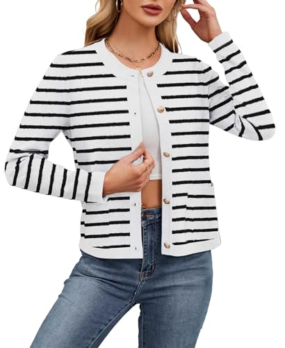 Neineiwu Damen Elastische Strickjacke Elegant Büro Jacke Rundhalsausschnitt Cardiagn mit Taschenklappen Hochzeit-Jacke von Neineiwu