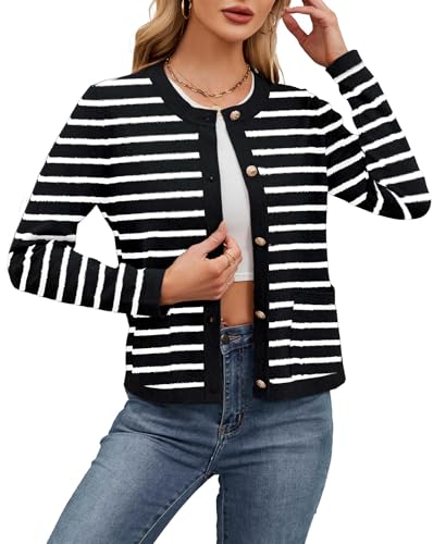 Neineiwu Damen Elastische Strickjacke Elegant Büro Jacke Rundhalsausschnitt Cardiagn mit Taschenklappen Hochzeit-Jacke von Neineiwu