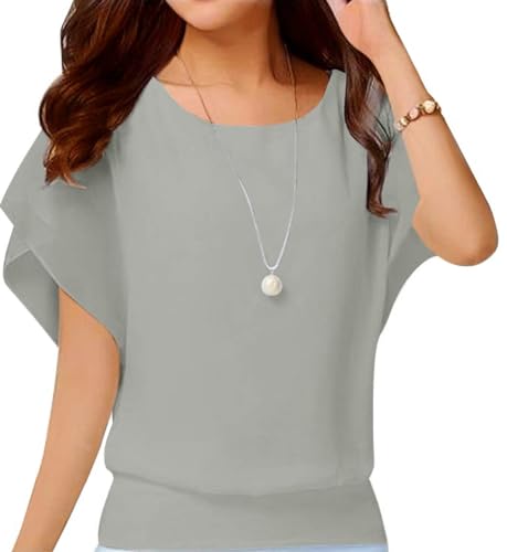 Neineiwu Damen Elegant Batwing Bluse Kurzarm Tunika Blumen Rundkragen Chiffon Oberteil Esprit, Grau, XXL Neineiwu Damen Elegant Batwing Bluse Kurzarm Tunika Blumen Rundkragen Chiffon Oberteil Esprit, Grau, XXL von Neineiwu