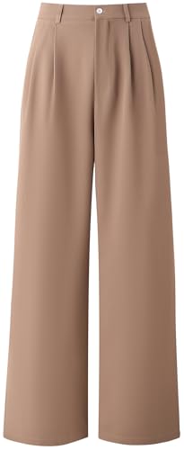 Neineiwu Damen Hosen Sommer Leichte High Waist Hose Damen Bequeme Lang Stoffhose Lockere Gerade Geschnitten Sommerhose Freizeithose mit Taschen Bequeme Hose Damen Marlene Hosen Damen,Khaki,L von Neineiwu