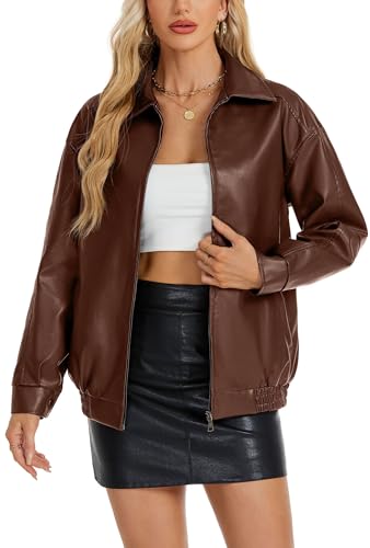 Neineiwu Damen Lederjacke übergroß Wildlederimitat Modisch für Herbst und Winter Motorradstil Größe 2024 von Neineiwu