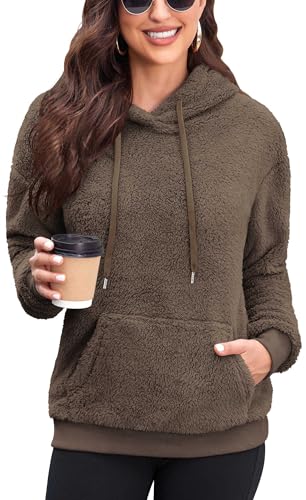 Neineiwu Damen Pullover Teddy Hoodie Fleece Sweatshirt Loose Pulli Oberteile mit Tasche,braun,S von Neineiwu