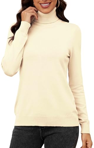 Neineiwu Damen Rollkragenpullover Strickpullover Stretch Stehkragen Pullover Basic Rolli Langarmshirt,Aprikose,L von Neineiwu