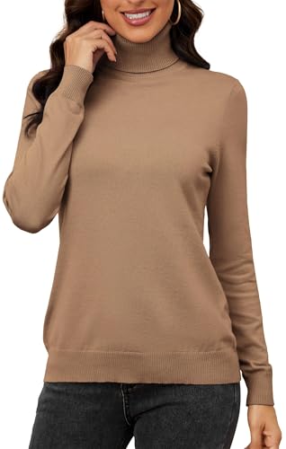 Neineiwu Damen Rollkragenpullover Strickpullover Stretch Stehkragen Pullover Basic Rolli Langarmshirt,Khaki,XXL von Neineiwu