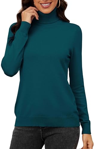 Neineiwu Damen Rollkragenpullover Strickpullover Stretch Stehkragen Pullover Basic Rolli Langarmshirt,dunkelgrün,L von Neineiwu
