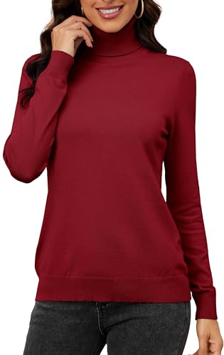 Neineiwu Damen Rollkragenpullover Strickpullover Stretch Stehkragen Pullover Basic Rolli Langarmshirt,weinrot,XXL von Neineiwu