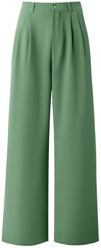 Neineiwu Hosen Damen Weites Bein Bequeme Leichte Lässige Anzughose Hosen Freizeithose Hight Waist Geradem Sommerhose mit Taschen, Knopfleiste,Damen Sommerhosen leicht Trousers for Women,Armeegrün,XXL von Neineiwu