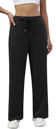 Neineiwu Jogginghose Damen Sweatpants Yogahose unten offen Freizeithose gerades Bein Lounge Athletische Sporthose Trainingshose Kordelzug mit Taschen,Schwarz von Neineiwu
