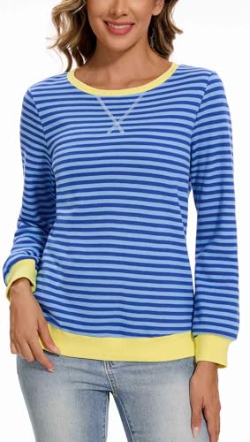Neineiwu Oversize Pullover Damen Streifen Langarm Herbst Rundhals Sweatshirt Y2K Oberteile von Neineiwu