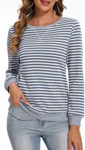 Neineiwu Oversize Pullover Damen Streifen Langarm Herbst Rundhals Sweatshirt Y2K Oberteile von Neineiwu