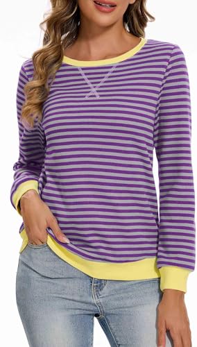 Neineiwu Oversize Pullover Damen Streifen Langarm Herbst Rundhals Sweatshirt Y2K Oberteile von Neineiwu