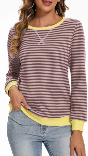 Neineiwu Oversize Pullover Damen Streifen Langarm Herbst Rundhals Sweatshirt Y2K Oberteile von Neineiwu