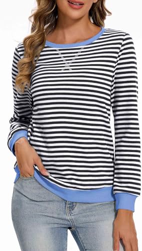 Neineiwu Oversize Pullover Damen Streifen Langarm Herbst Rundhals Sweatshirt Y2K Oberteile von Neineiwu