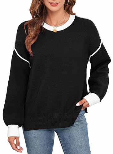 Neineiwu Pullover Damen Elegant Winter Rollkragenpullover Strickpullover Grobstrickpullover Casual Lose Langarm Pulli Oberteile,Schwarz,M von Neineiwu