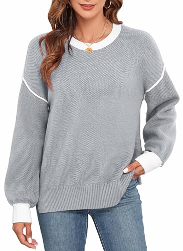 Neineiwu Pullover Damen Elegant Winter Rollkragenpullover Strickpullover Grobstrickpullover Casual Lose Langarm Pulli Oberteile,hellgrau,L von Neineiwu