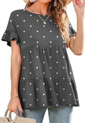 Neineiwu Rundhals T-Shirt Damen Kurzarm Bluse Damen Sommer Oberteile Elegant Tshirts Gestuftes Solide Tunika Elegante Oberteile Dame Fashion Dame blusen S-XXL von Neineiwu
