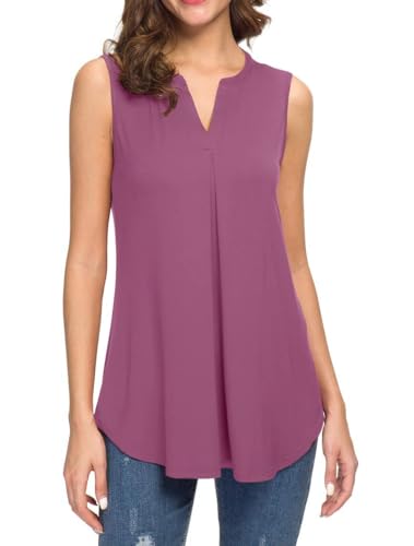 Neineiwu Tanktops Damen Lang V-Ausschnitt für Sommer Ärmellose Oberteile Tunika Shirts Damen Bluse elegant ärmellose Bluse Longshirt Damen Kurzarm ärmellose Bluse von Neineiwu