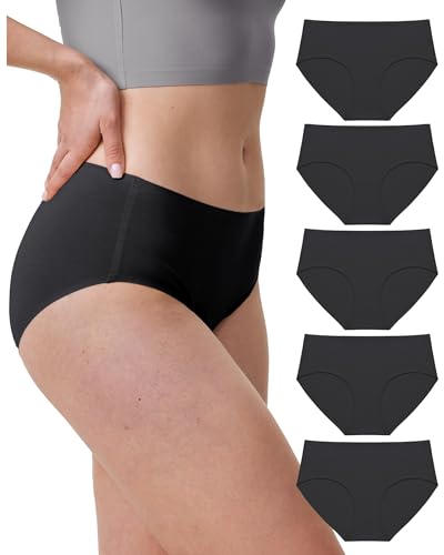 Neione Baumwoll Unterwäsche Damen Nahtlose Unterhosen Unsichtbare Hipster Panty Bequem Seamless Slip 5er Pack Schwarze XXL von Neione