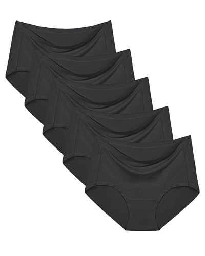 Neione Atmungsaktive Unterhosen Damen Unterwäsche Frauen Microfaser Unsichtbare Slip Hohe Taille Modal Damenunterwäsche Bequem 5er Pack Schwarz M von Neione