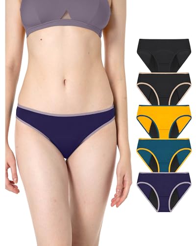Neione Damen Periodenunterwäsche Mittlere Blutung Perioden Unterwäsche Menstruation Bikini Underwear Frauen Unterhosen Brazilian Slip 5er Pack Eclipse XL von Neione
