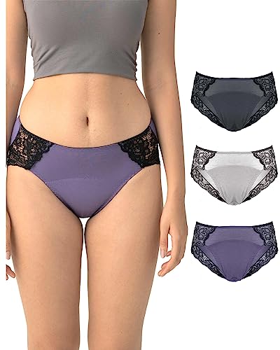 Neione Perioden Unterwäsche Damen Periodenunterwäsche Menstruation Hipster Underwear Frauen Postpartum Unterhosen Spitzenunterwäsche 3er Pack Lilac L von Neione