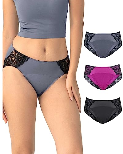 Neione Damen Periodenunterschwäsche Perioden Unterwäsche Menstruation Unterhosen Periodenslip mit Spitze Hipster Große Größen 3er Pack Gorthix 4XL von Neione