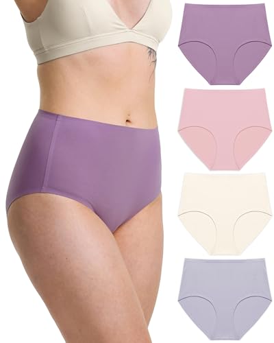 Neione Nahtlose Unterhosen Damen Baumwolle Unterwäsche Frauen Seamless Slip Hohe Taille Taillenslip Damenunterwäsche Große Größen 4er Pack Mehrfarbig 3XL von Neione