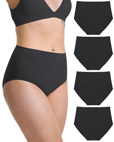 Neione Nahtlose Unterhosen Damen Baumwolle Unterwäsche Frauen Seamless Slip Hohe Taille Taillenslip Damenunterwäsche High Waist 4er Pack Schwarze XL von Neione