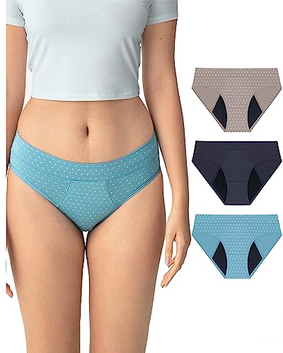 Neione Perioden Unterwäsche Mittlere Blutung Periodenunterwäsche Menstruation Postpartum Hipster Slip Damen Unterhosen Große Größen 3er-Pack Verdi 4XL von Neione