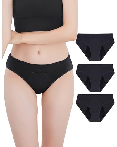 Neione Periodenunterschwäsche Mittlere Blutung Menstruationsunterwäsche Postpartum Hipster Unterhosen Damen Slip Große Größen 3er Pack Schwarz 3XL von Neione