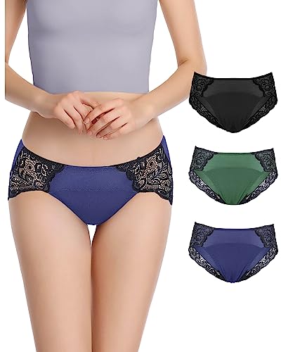 Neione Damen Periodenunterwäsche Perioden Unterwäsche Frauen Postpartum Unterhosen Spitzenunterwäsche Hipster Slip Große Größen 3er Pack Emrio 3XL von Neione