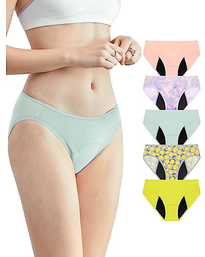 Neione Periodenunterschwäsche Teenager Mädchen Modal Menstruation Unterwäsche Damen Perioden Unterhosen Brazilian Underwear 5er Pack Romance XS von Neione