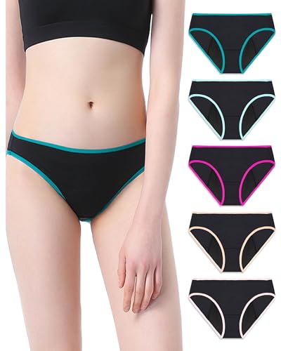 Neione Perioden Unterwäsche Periodenunterwäsche Menstruation Unterhosen Mädchen Bikinislips 5er-Pack Schwarz XXS von Neione