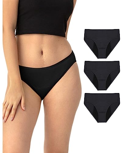 Neione Periodenunterschwäsche Mittlere Blutung Menstruation Unterhosen Damen Perioden Bikinislips Brazilian Panty Große Größen 3er-Pack Schwarz 3XL von Neione