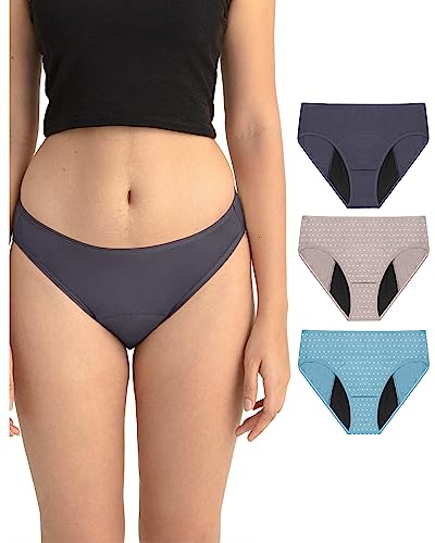 Neione Perioden Unterwäsche Mittlere Blutung Menstruationsunterwäsche Damen Unterhosen Brazilian Slip Bikinislip 3er Pack Verdi 3XL Große Größen von Neione