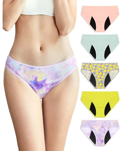 Neione Perioden Unterwäsche Mittlere Blutung Frauen Menstruation Brazilian Slip Periodenslip Damen Bikini Unterhosen Große Größen 5er Pack Joyance 4XL von Neione