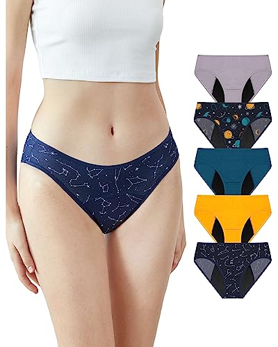 Neione Frauen Periodenunterschwäsche Mittlere Blutung Perioden Unterwäsche Menstruation Postpartum Unterhosen Damen Brazilian Slip 5er Pack Galaxy L von Neione