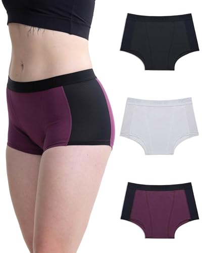 Neione Periodenunterschwäsche Starke Blutung Fasst 4 Tampons Unterhosen Damen Baumwolle Boxershort Hohe Taille Menstruation Panty 3er Pack Spectrum XL von Neione