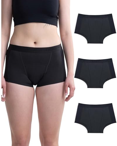 Neione Periodenunterschwäsche Starke Blutung Fasst 4 Tampons Unterhosen Damen Baumwolle Boxershort Hohe Taille Perioden Unterwäsche 3er Pack Schwarz XS von Neione