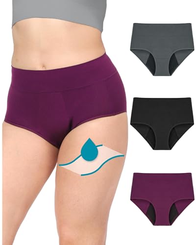 Neione Periodenunterschwäsche Starke Blutung 50ML mit Seitenschutz Damen Baumwolle Slip Hohe Taille Menstruation Unterwäsche Pany Große Größen 3er Pack Vista 3XL von Neione