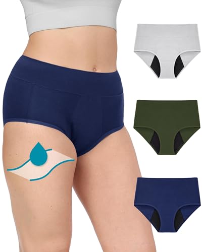 Neione Periodenunterschwäsche Starke Blutung 50ML mit Seitenschutz Damen Baumwolle Slip Hohe Taille Unterwäsche Frauen 3er Pack Canvas S von Neione