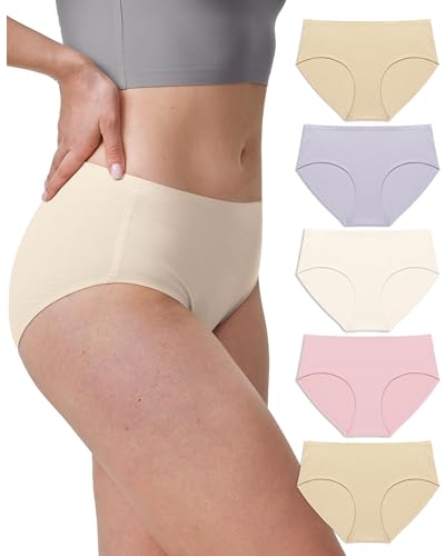 Neione Unterhosen Damen Baumwolle Nahtlose Unterwäsche Unsichtbare Hipster Panty Bequem Seamless Slip 5er Pack Sweet Hautfarben XXL von Neione