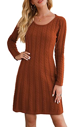 Neitooh Damen Strickkleid Pulloverkleid Elegant Winterkleider Langarm Einfarbige Rundkragen Minikleid Winter Langarm (Braun, L) von Neitooh