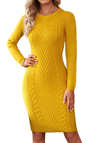 Neitooh Damen Strickkleid Pulloverkleid Elegant Winterkleider Langarm Einfarbige Rundkragen Minikleid Winter Langarm(Z Gelb,S) von Neitooh